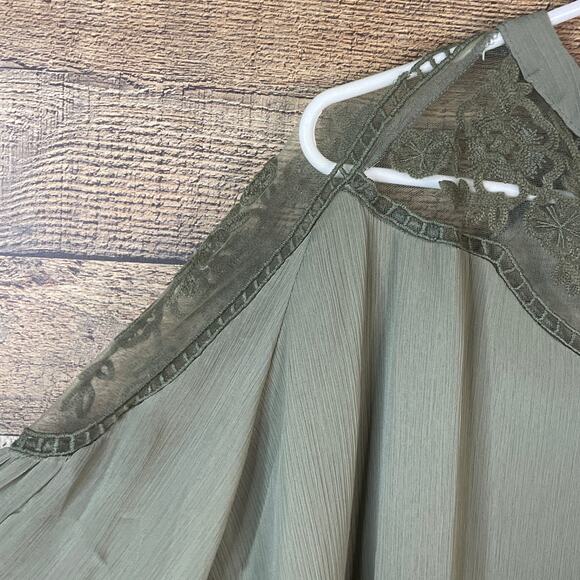 Hayden Sheer Lace Tie Front Peasant Top Olive Green Size Small Medium NWT - Picture 3 of 11